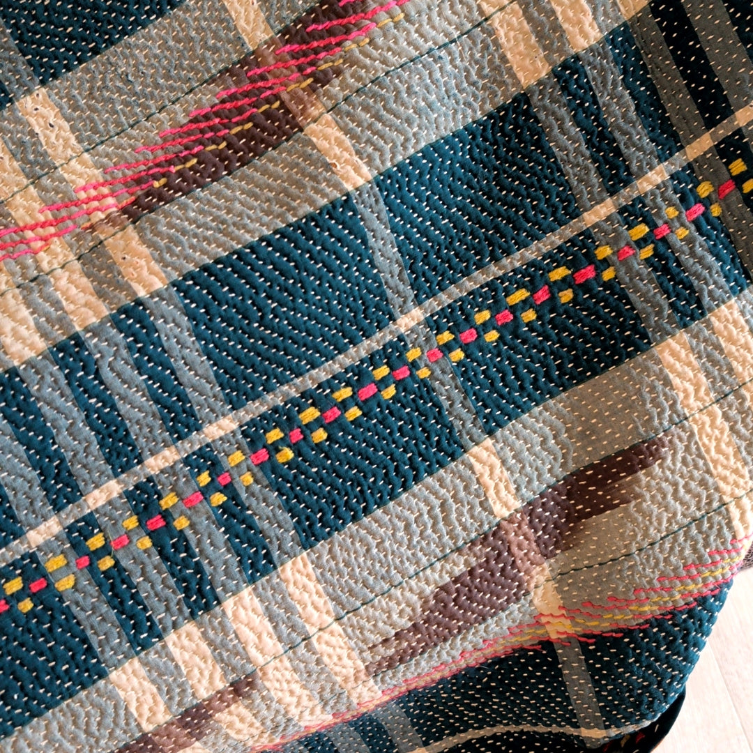 ヴィンテージカンタキルト ラリーキルト kantha ラグマット ［刺繍の庭園］#1161