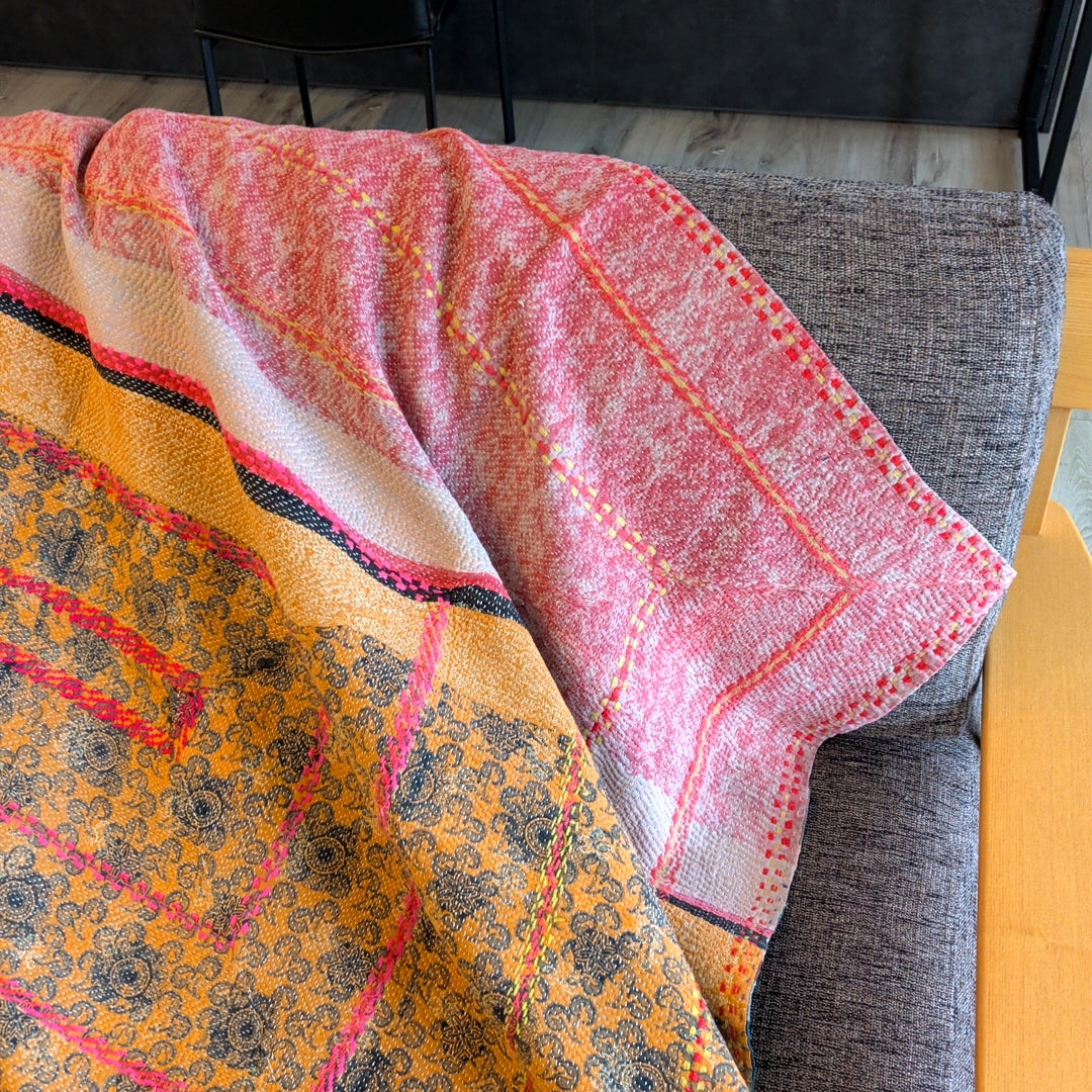 ヴィンテージカンタキルト ラリーキルト kantha ラグマット ［刺繍の庭園］#1161