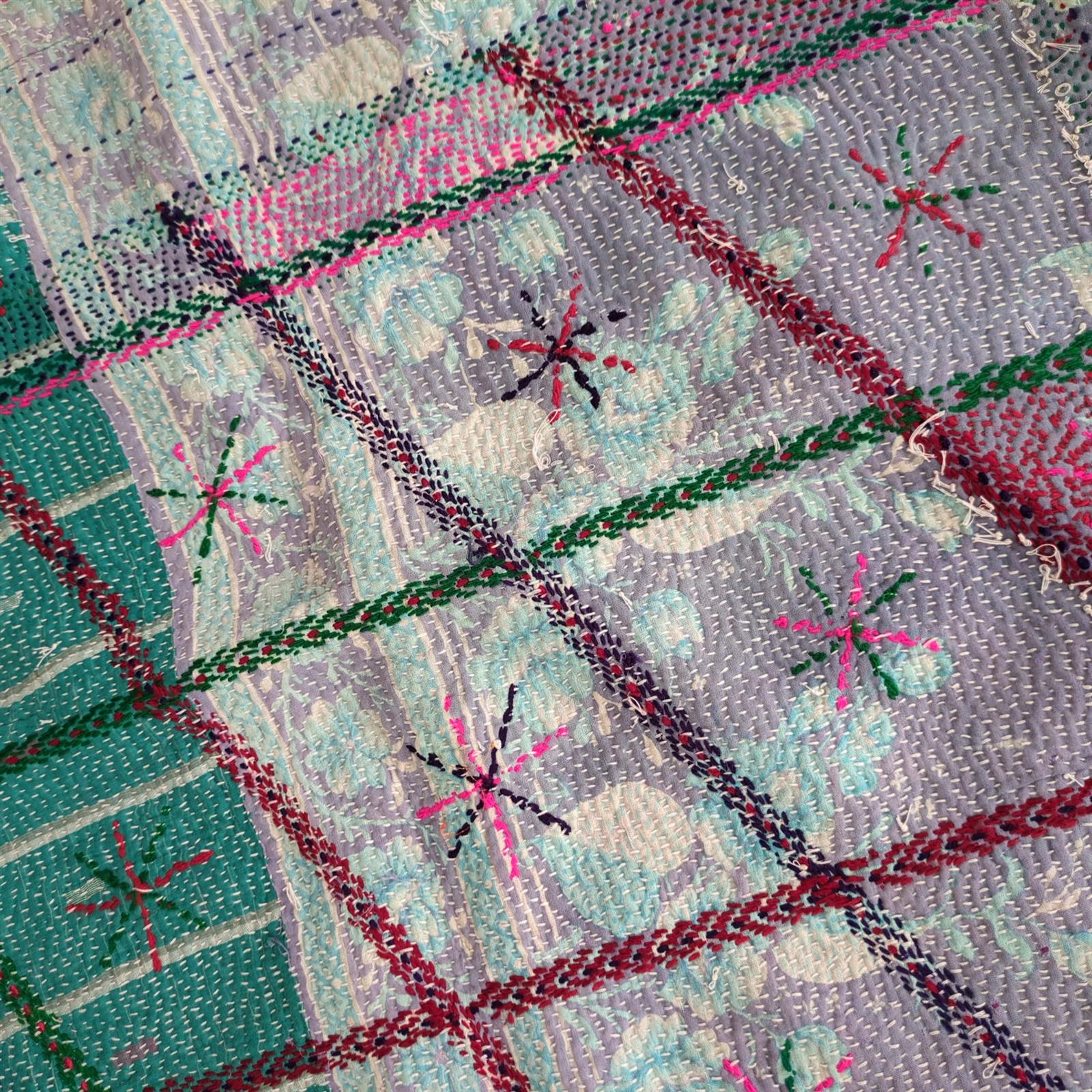 ヴィンテージ カンタキルト ラリーキルト 刺繍が可愛いカラフルお花 ソファカバー・マルチカバー #337
