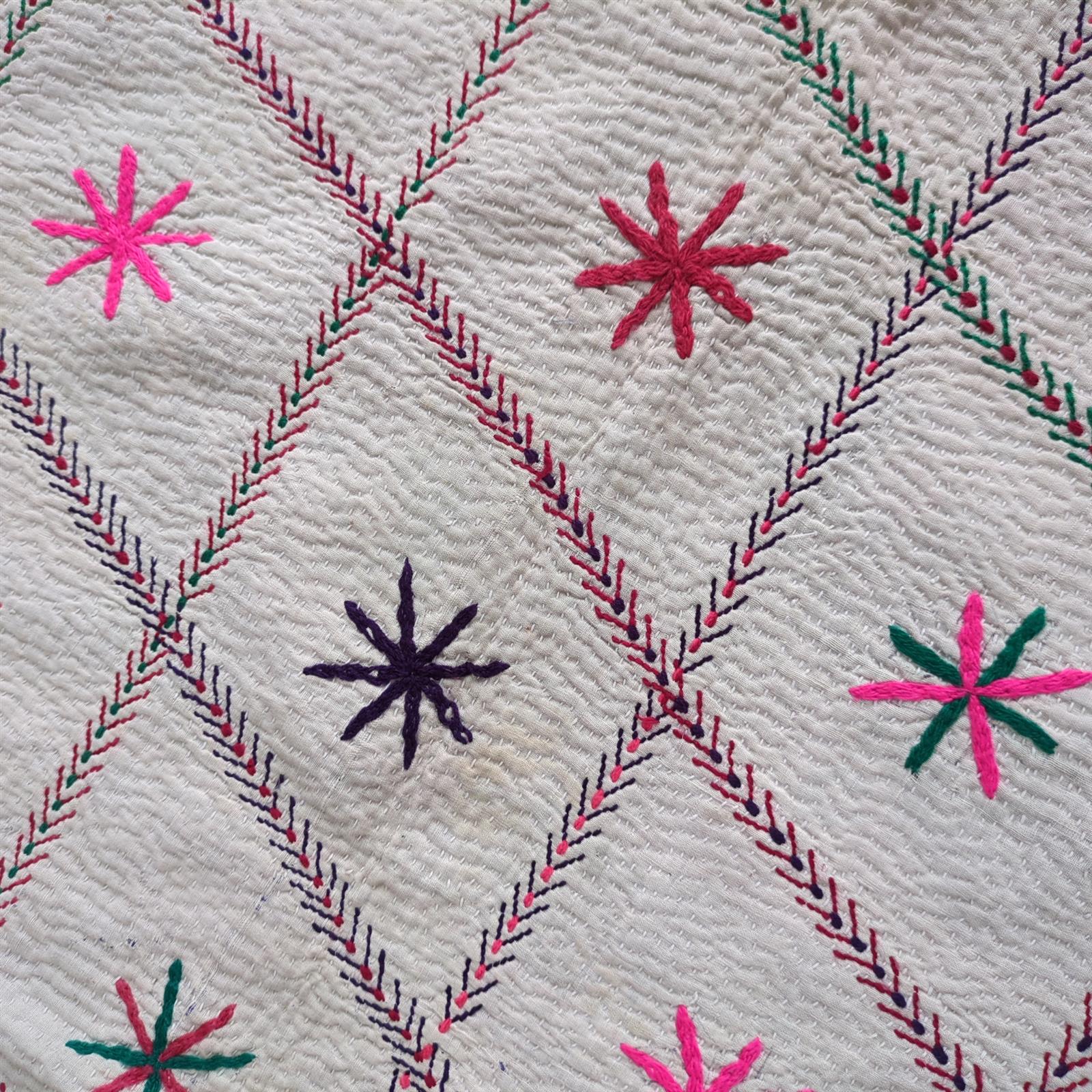 ヴィンテージ カンタキルト ラリーキルト 刺繍が可愛いカラフルお花 ソファカバー・マルチカバー #337