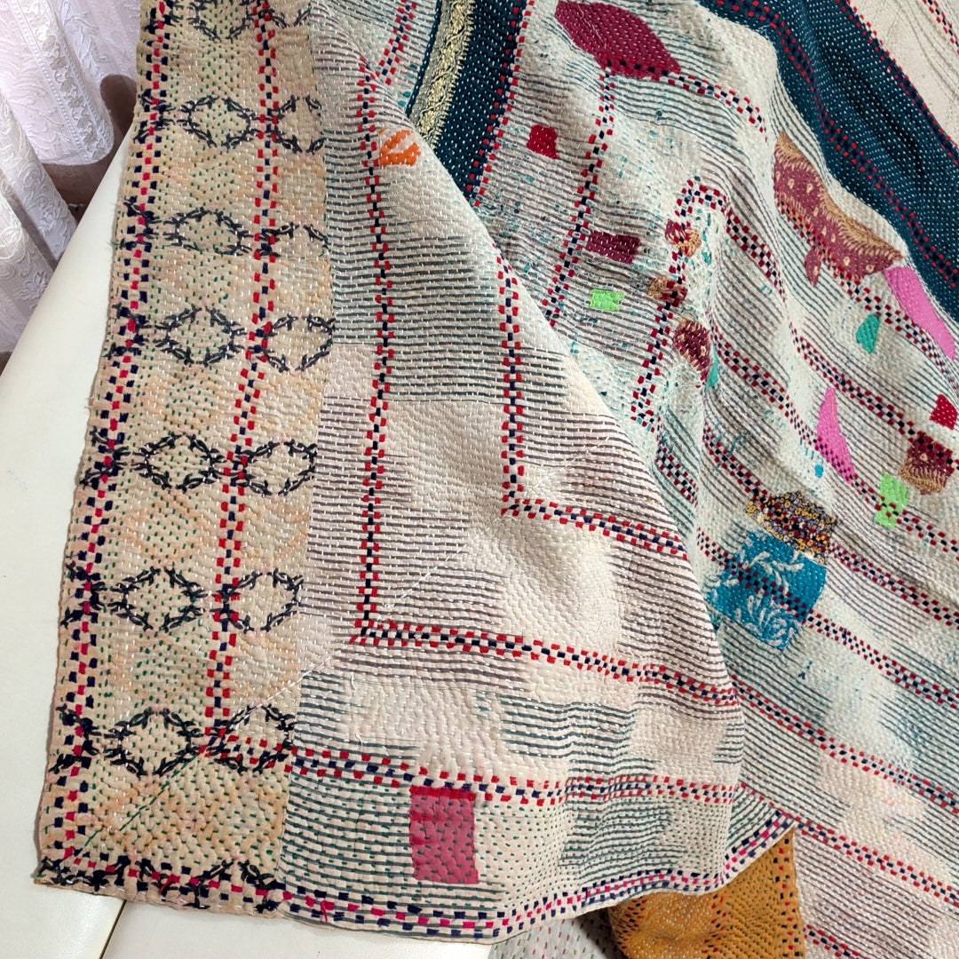ヴィンテージカンタキルト ラリーキルト kantha ラグマット アジアンキルト　#1247