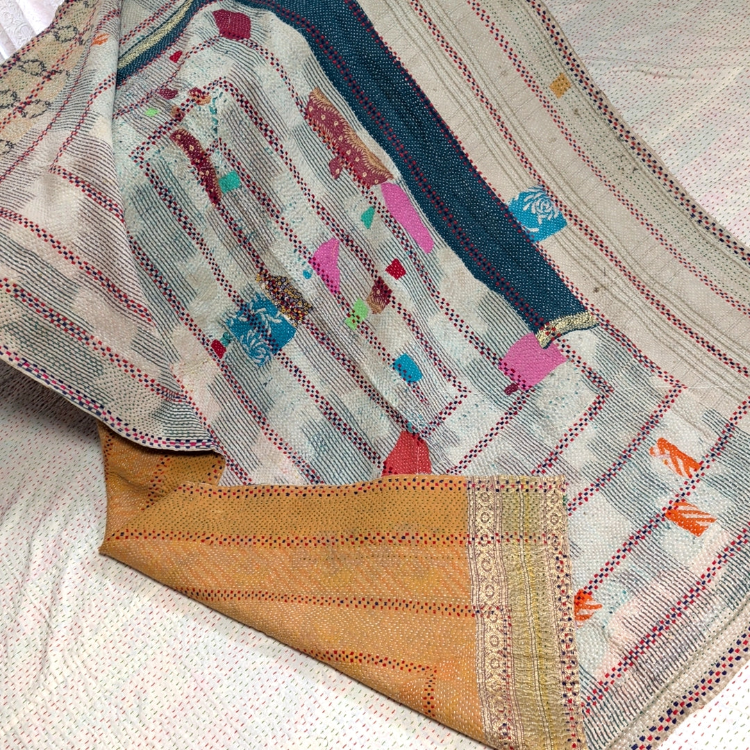 ヴィンテージカンタキルト ラリーキルト kantha ラグマット アジアンキルト　#1247