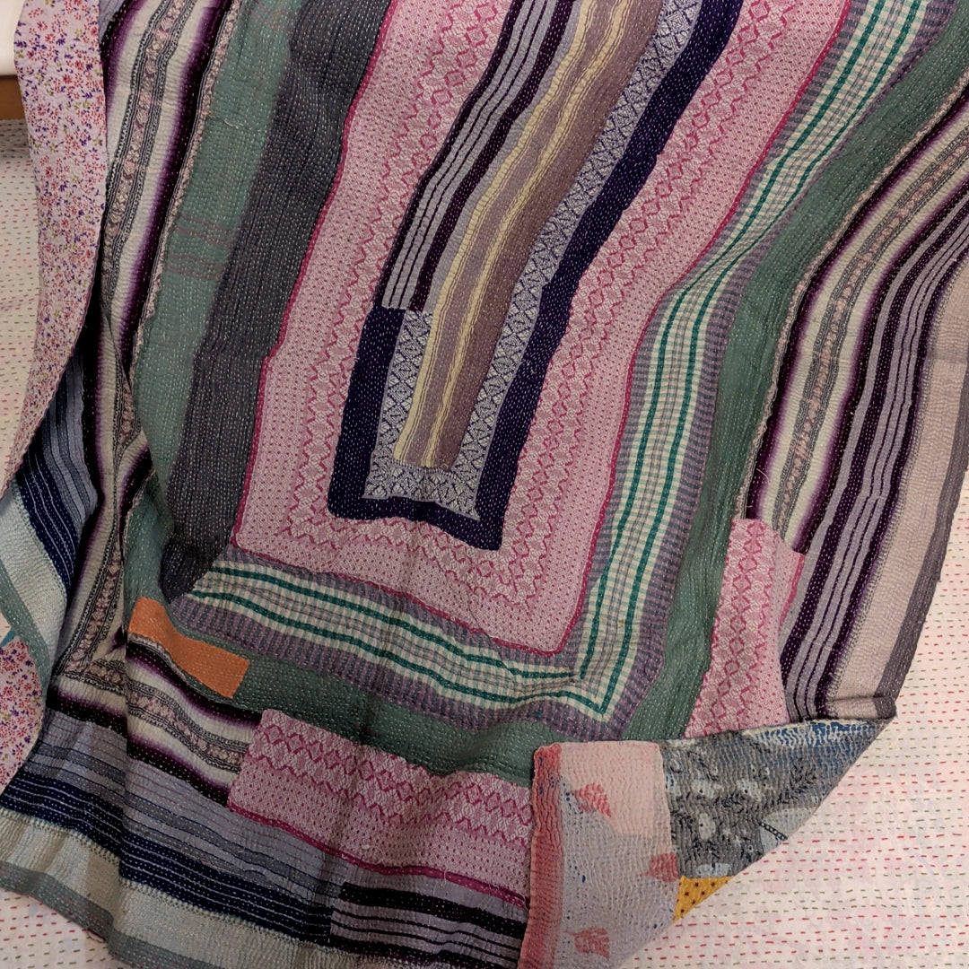 ヴィンテージカンタキルト ラリーキルト kantha ラグマット アジアンキルト　#1248