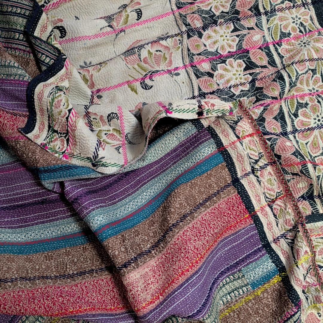 ヴィンテージカンタキルト ラリーキルト kantha ラグマット アジアンキルト　#1251