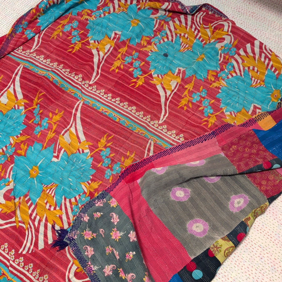 ヴィンテージカンタキルト ラリーキルト kantha ラグマット アジアンキルト　#1252