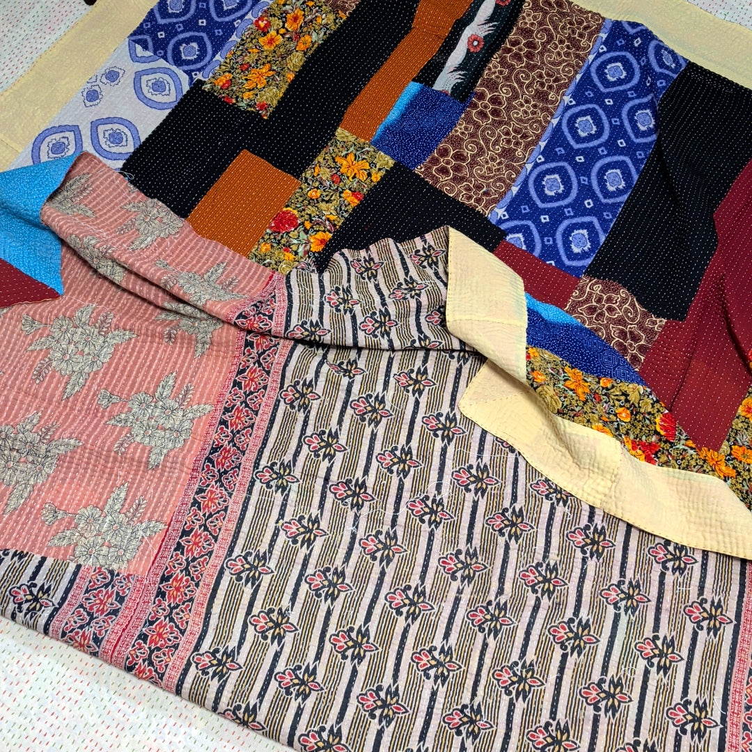 ヴィンテージカンタキルト ラリーキルト kantha ラグマット アジアンキルト　#1253