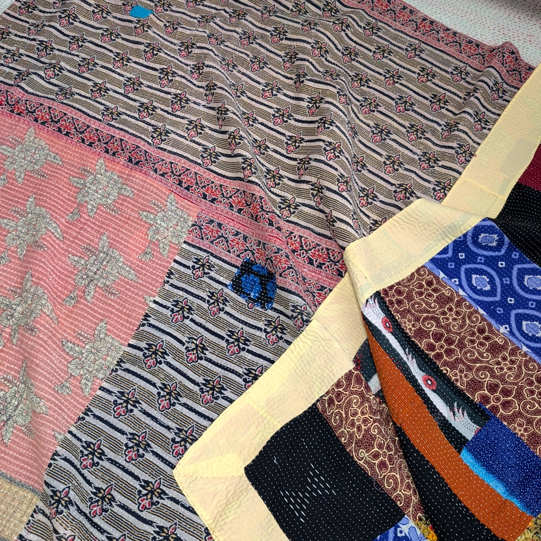 ヴィンテージカンタキルト ラリーキルト kantha ラグマット アジアンキルト　#1253