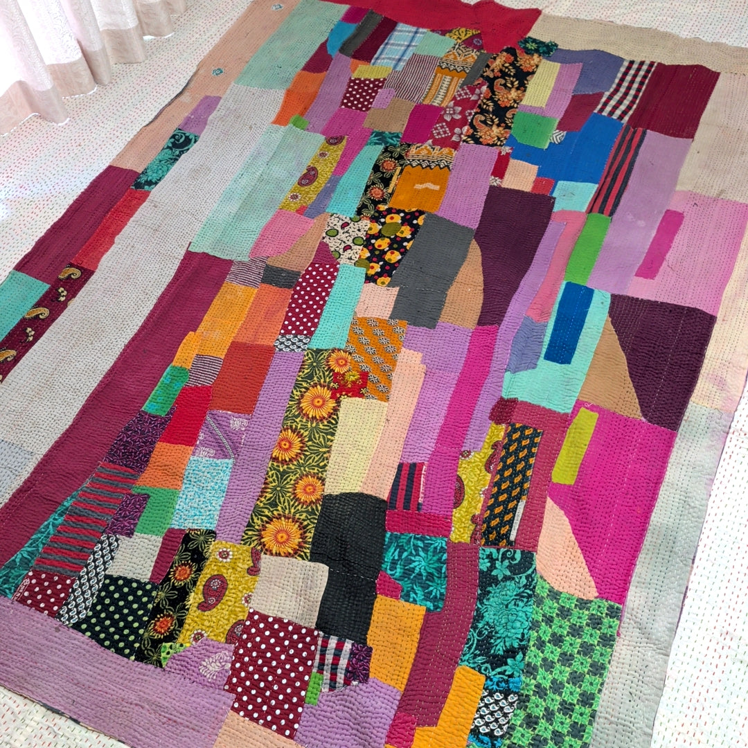 ヴィンテージカンタキルト ラリーキルト kantha ラグマット アジアンキルト　#1254