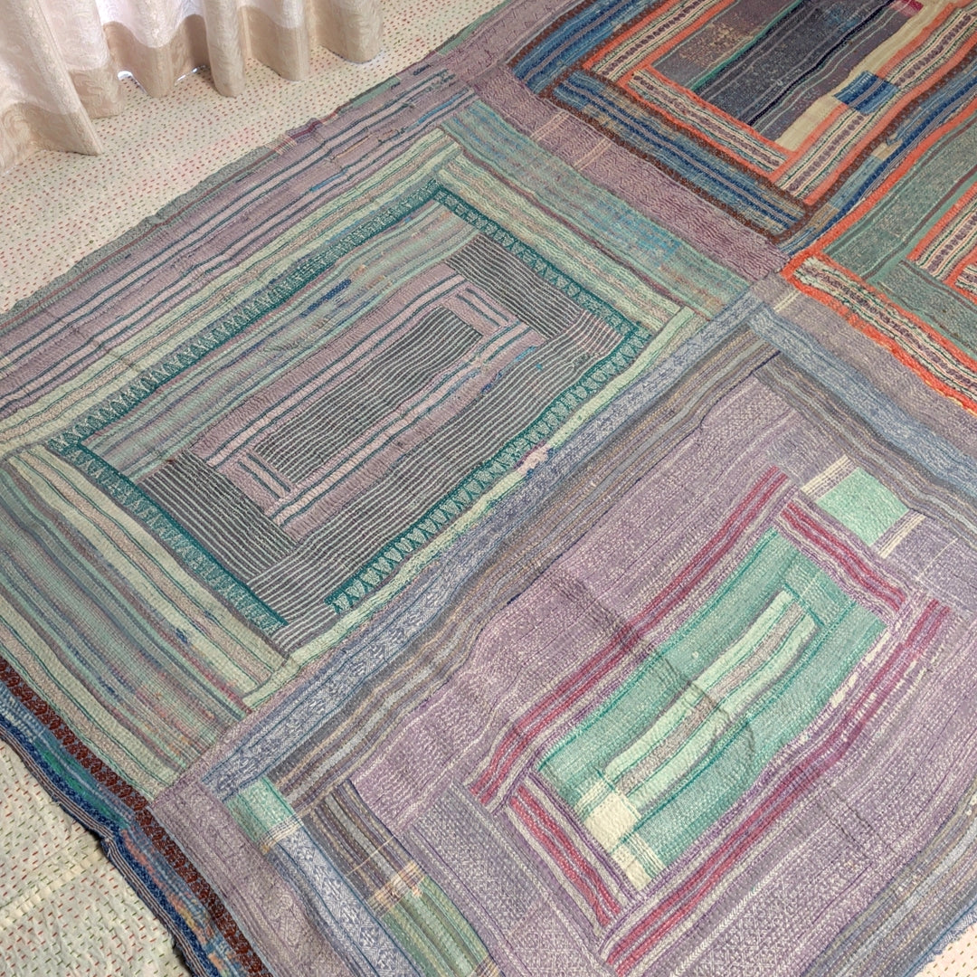 ヴィンテージカンタキルト ラリーキルト kantha ラグマット アジアンキルト　#1255