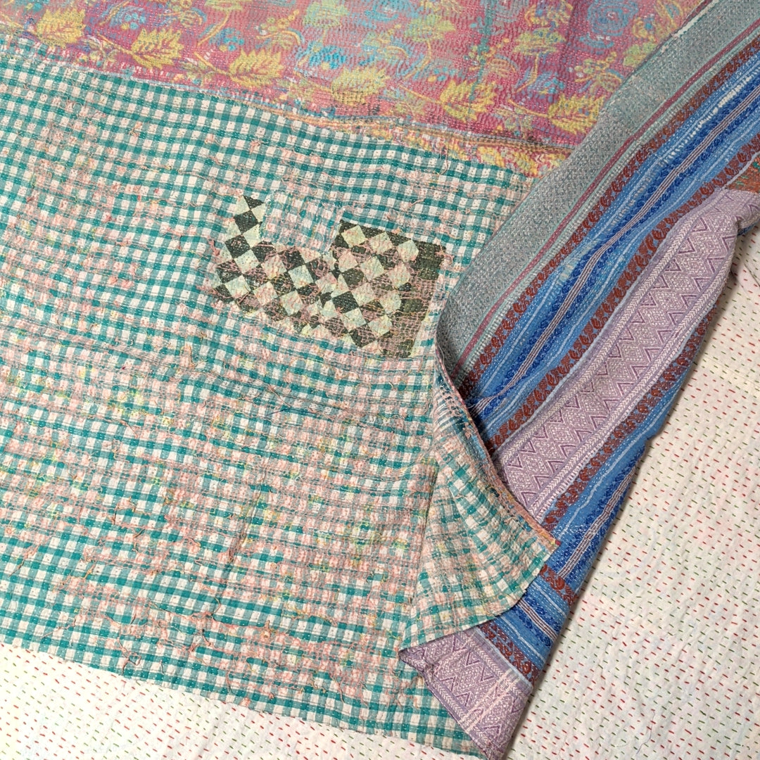 ヴィンテージカンタキルト ラリーキルト kantha ラグマット アジアンキルト　#1255
