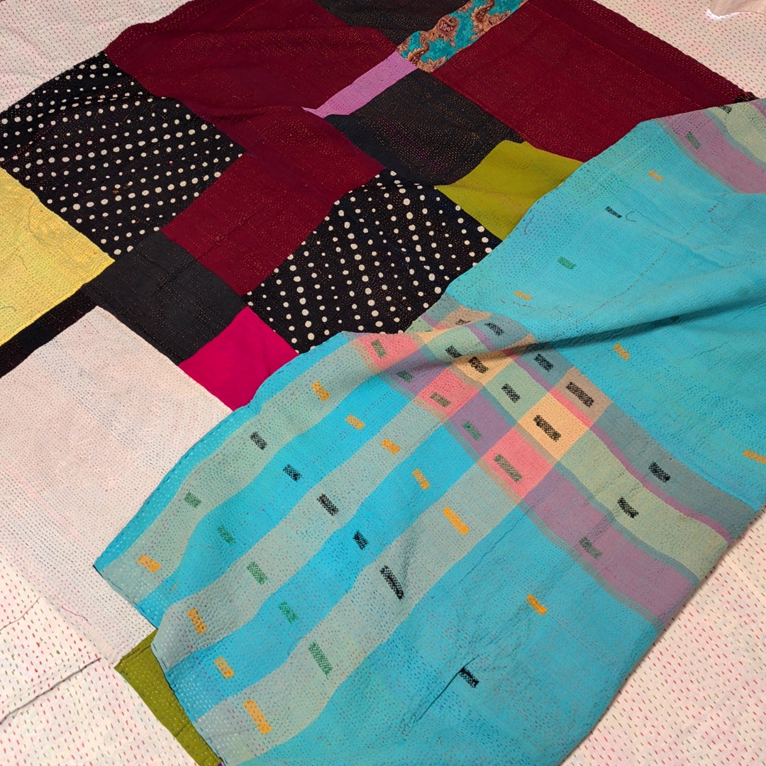 ヴィンテージカンタキルト ラリーキルト kantha ラグマット アジアンキルト　#1256