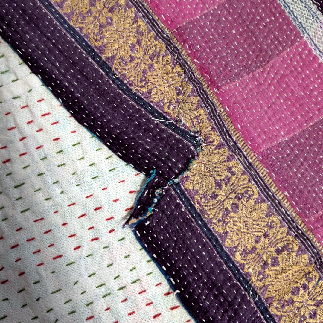 ヴィンテージカンタキルト ラリーキルト kantha ラグマット アジアンキルト　#1258