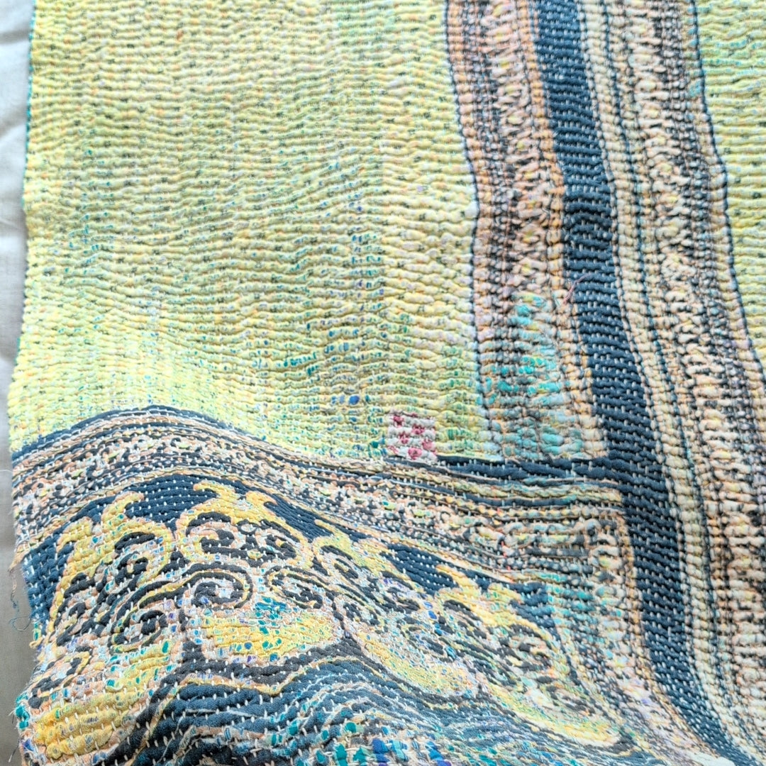 「異国レモン風」インド雑貨 ヴィンテージラグ カンタキルト / ラリーキルト リバーシブル #689