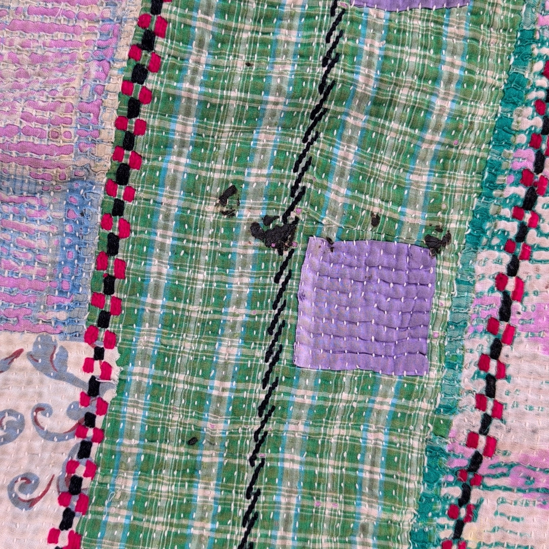 ヴィンテージ カンタキルト ラリーキルト 甘いピクニック 手刺繍入りカラフルキルト インテリア #796