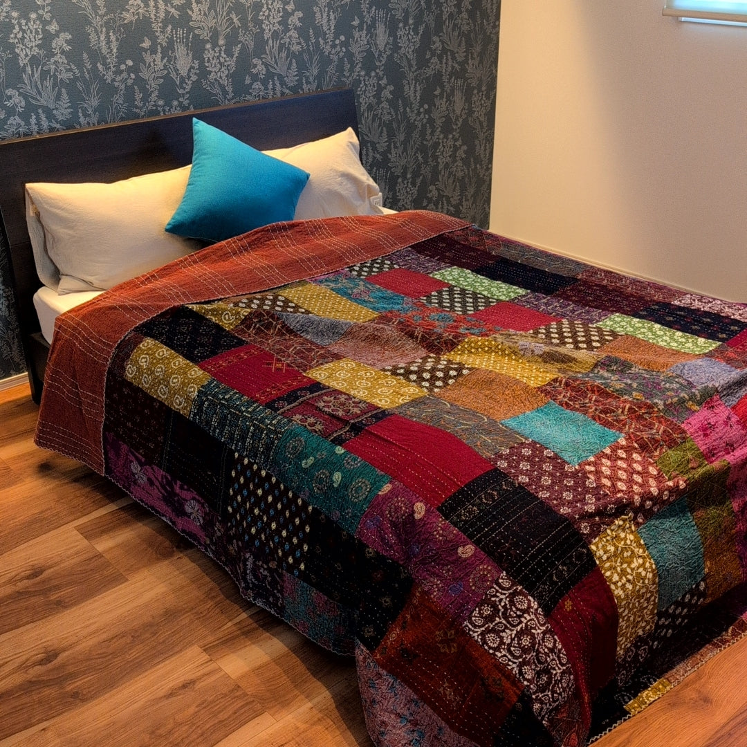 L】 ストーンウォッシュ加工 手染め ハンドプリント インド伝統工芸