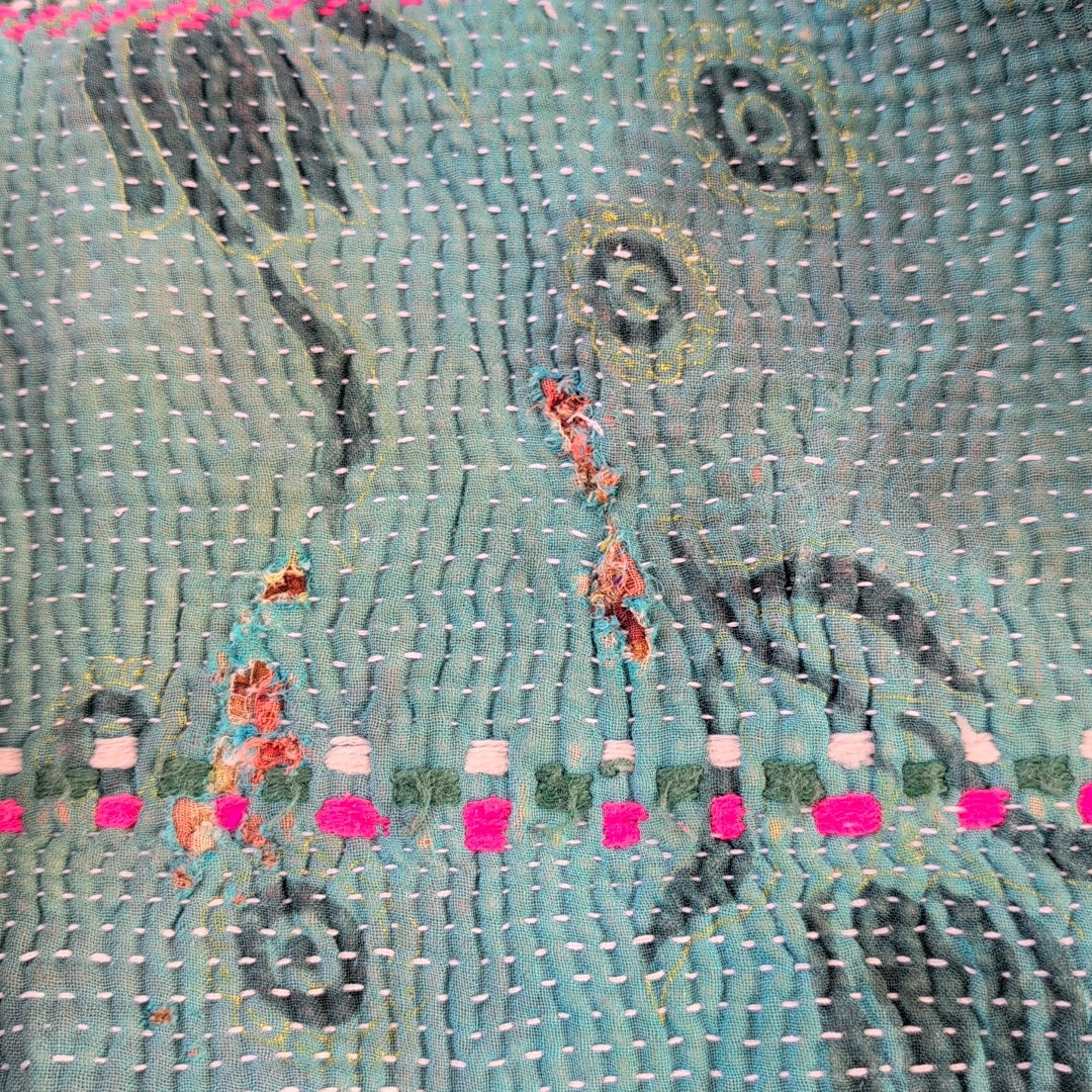 ヴィンテージ カンタキルト ラリーキルト カラフル刺繍 ハンドメイド生地にも インテリア #815