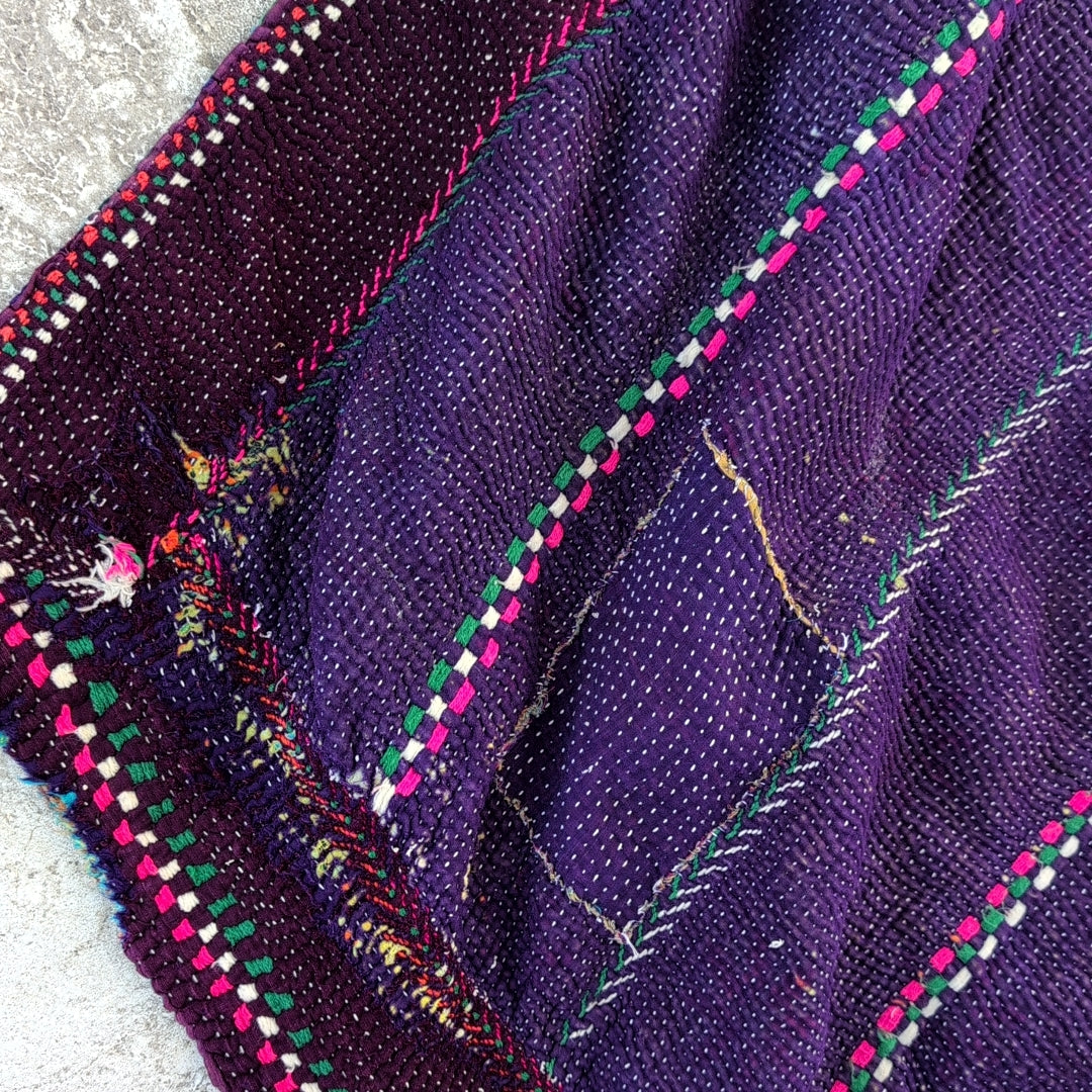 ヴィンテージ カンタキルト ラリーキルト カラフル刺繍 ハンドメイド生地にも インテリア #815