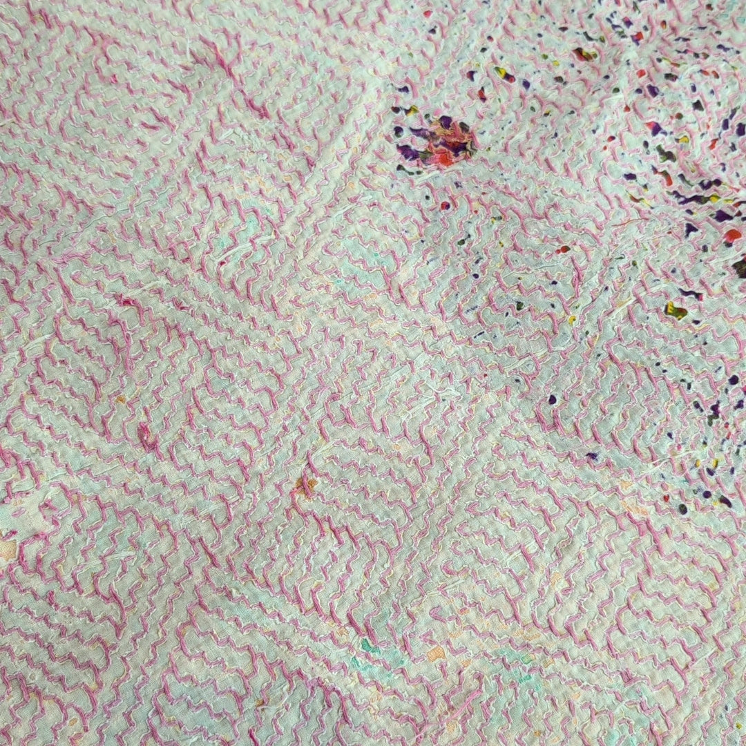 「M」くすみピンク 桜色 春色 刺し子 パッチワーク ヴィンテージ カンタキルト ラリーキルト「桜霞」 #868
