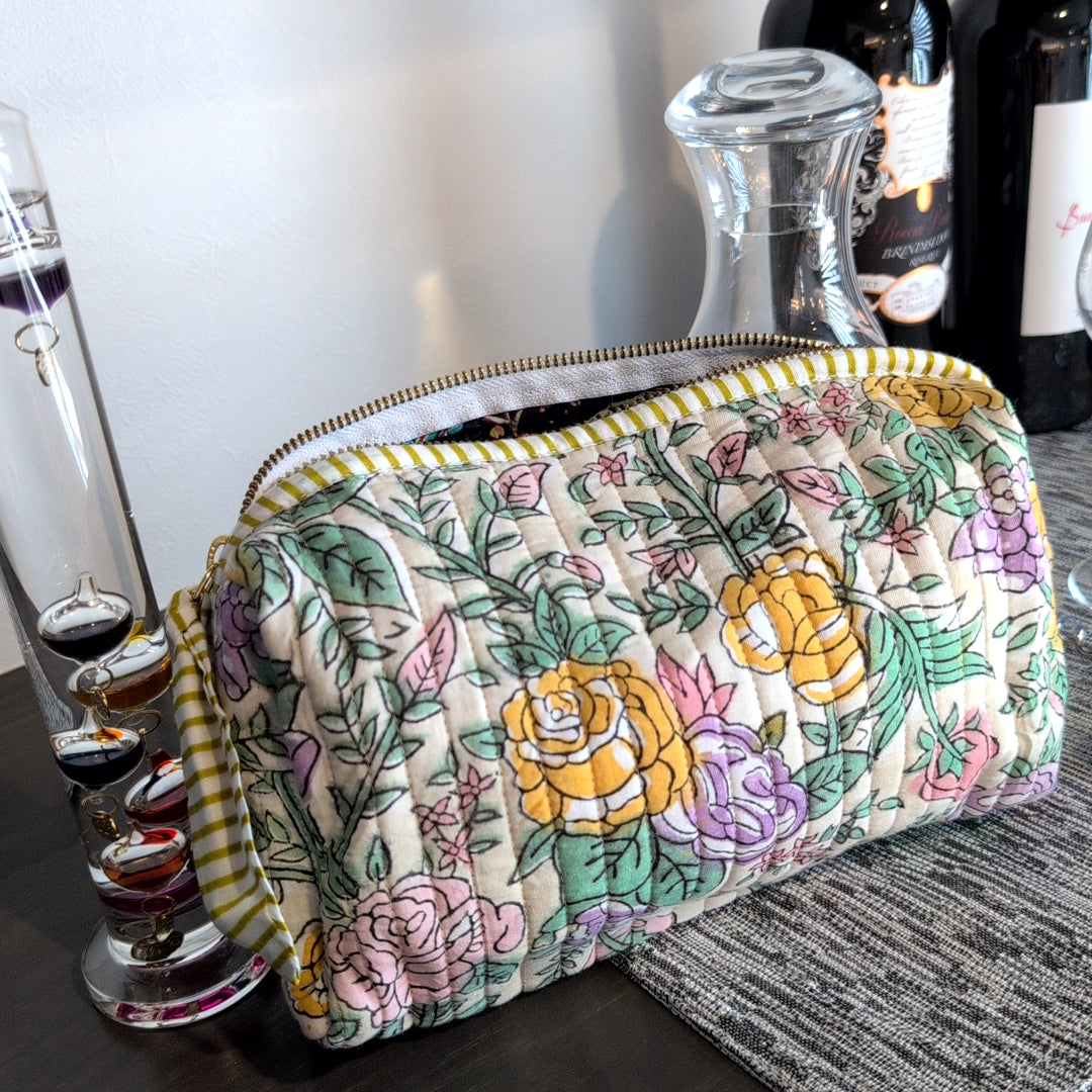 【L】オリジナルソフトビッグポーチ ハンドブロックプリント　block print インド　Handmade  ママポーチ　旅行ポーチ