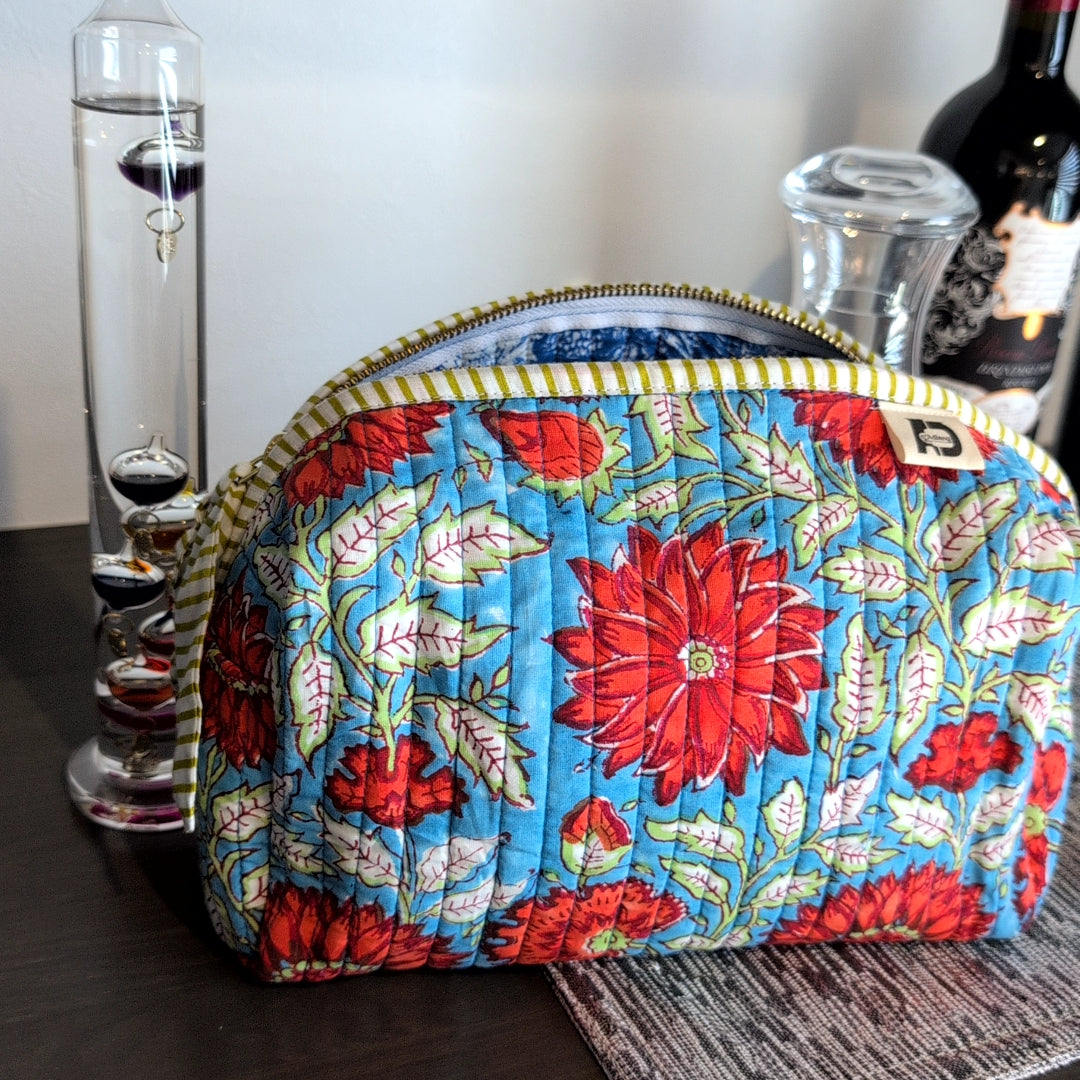 【L】オリジナルソフトビッグポーチ ハンドブロックプリント　block print インド　Handmade  ママポーチ　旅行ポーチ