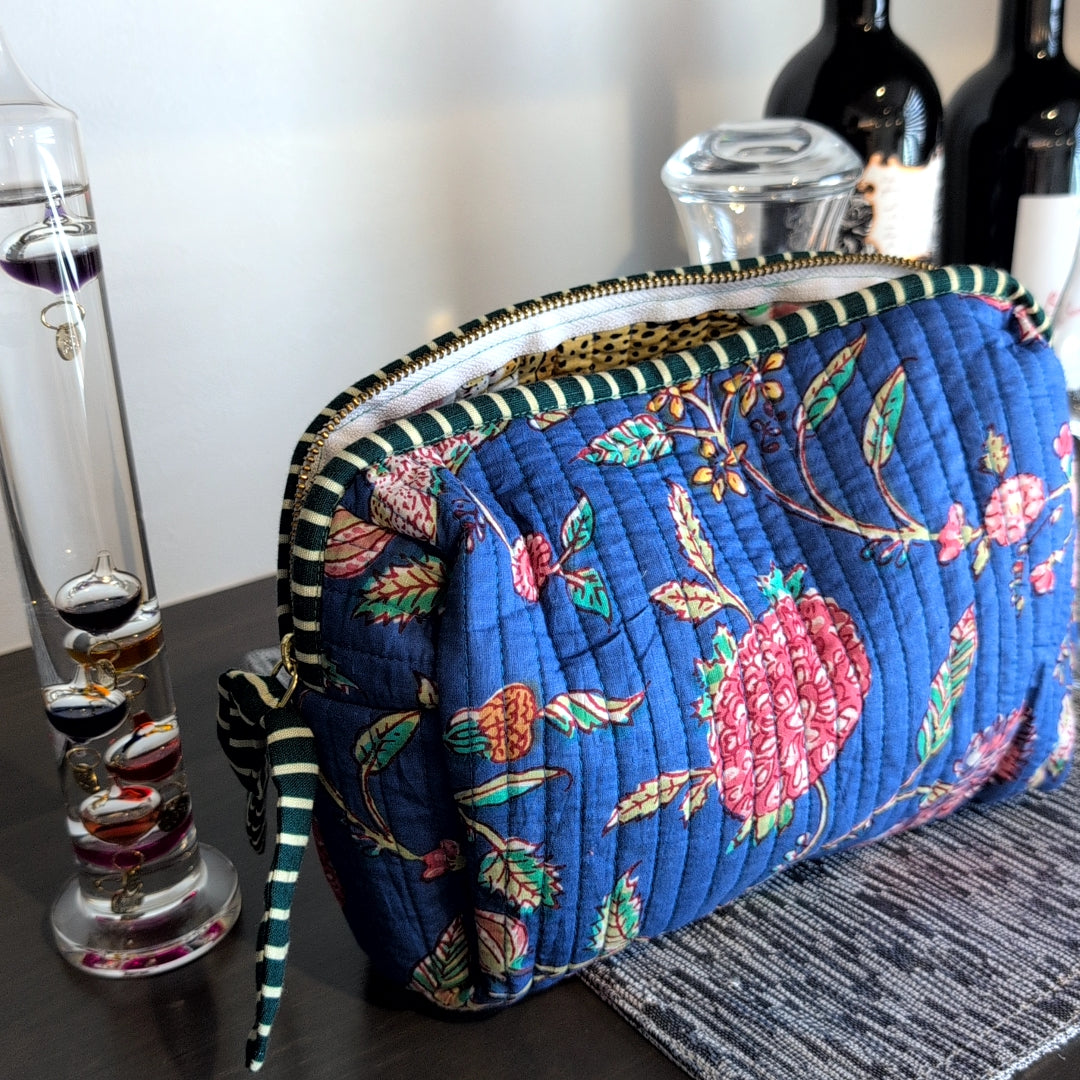【L】オリジナルソフトビッグポーチ ハンドブロックプリント　block print インド　Handmade  ママポーチ　旅行ポーチ