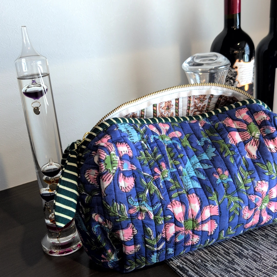 【L】オリジナルソフトビッグポーチ ハンドブロックプリント　block print インド　Handmade  ママポーチ　旅行ポーチ