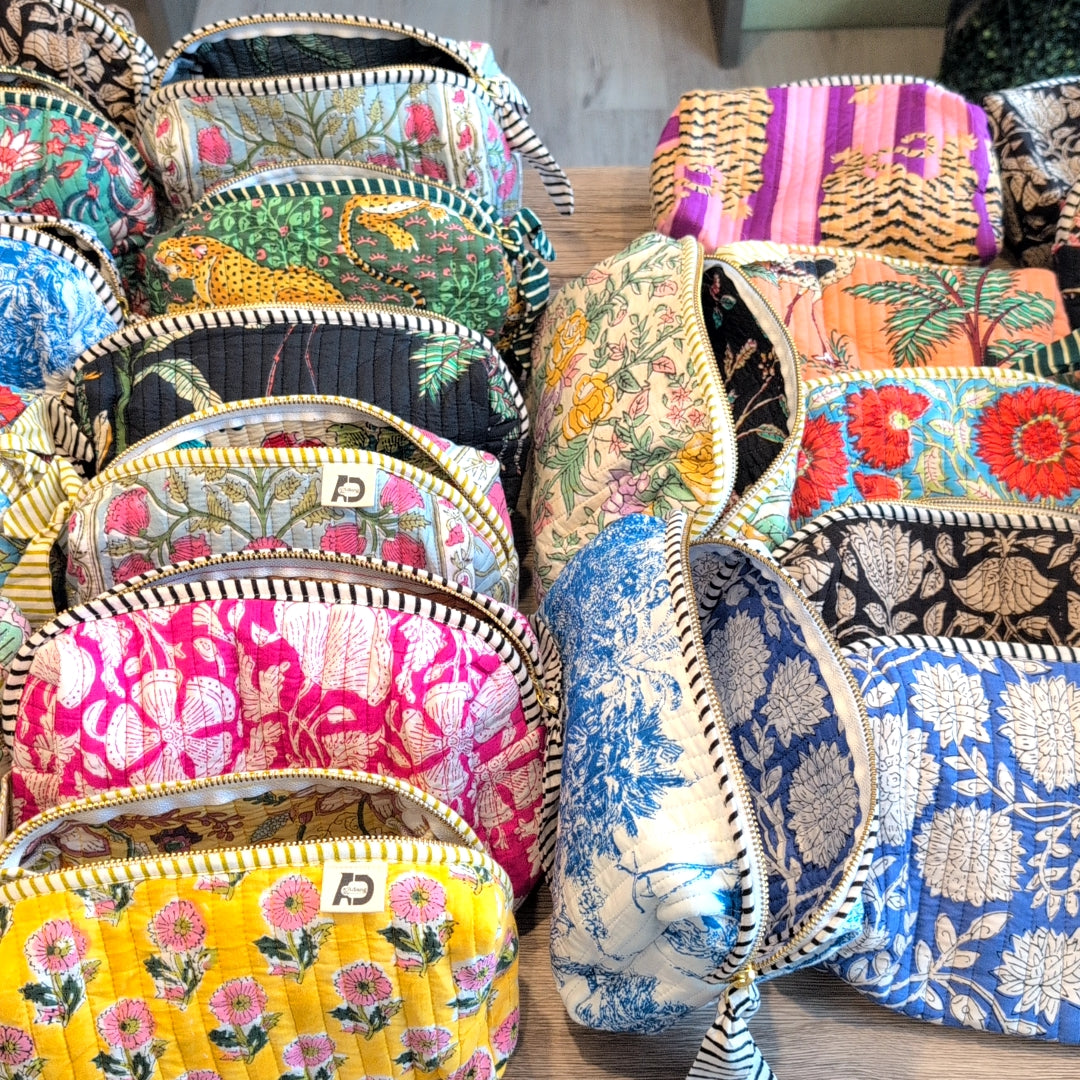 【L】オリジナルソフトビッグポーチ ハンドブロックプリント　block print インド　Handmade  ママポーチ　旅行ポーチ