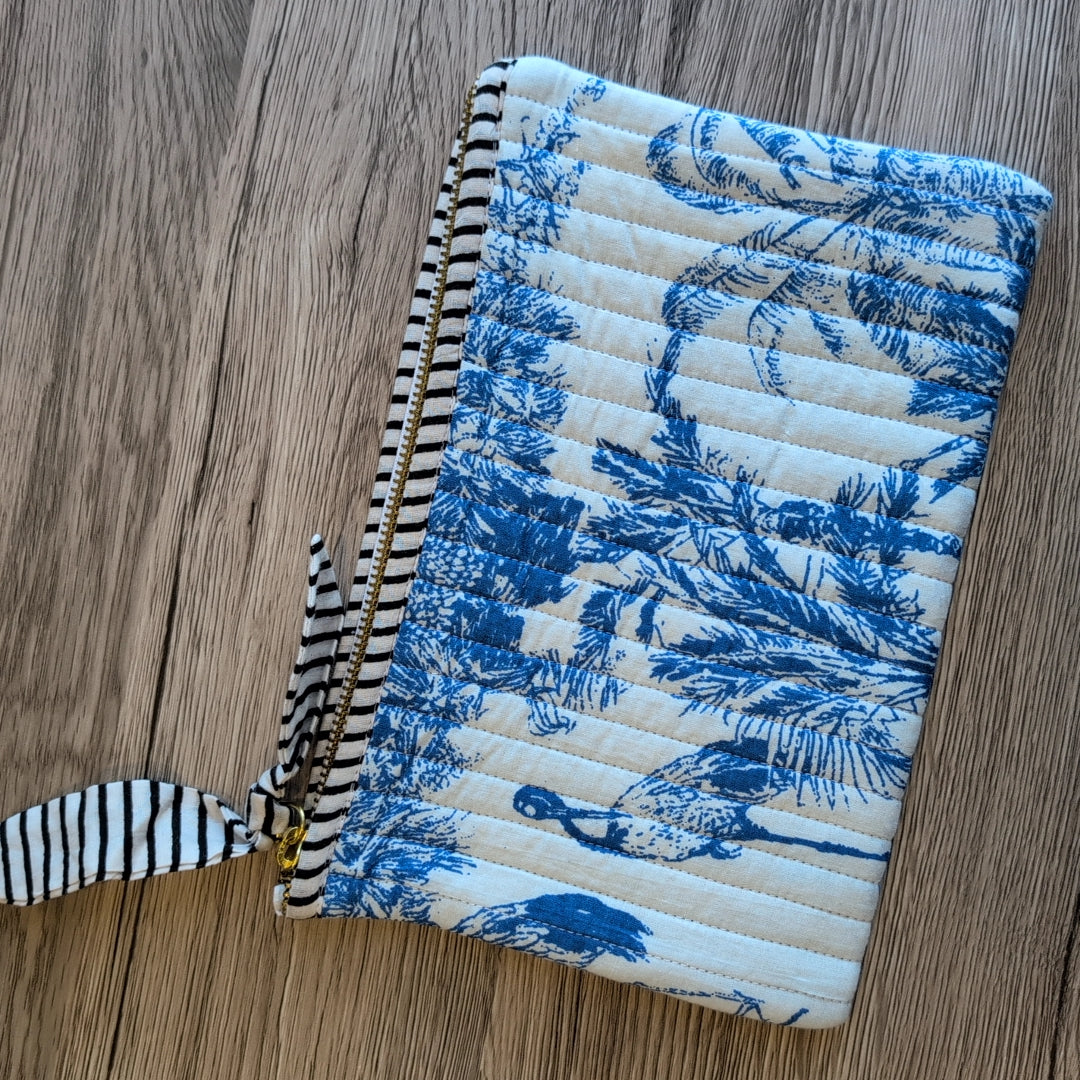 【M】手作りオリジナルフラットポーチ ハンドブロックプリント　block print インド マザーズポーチにも