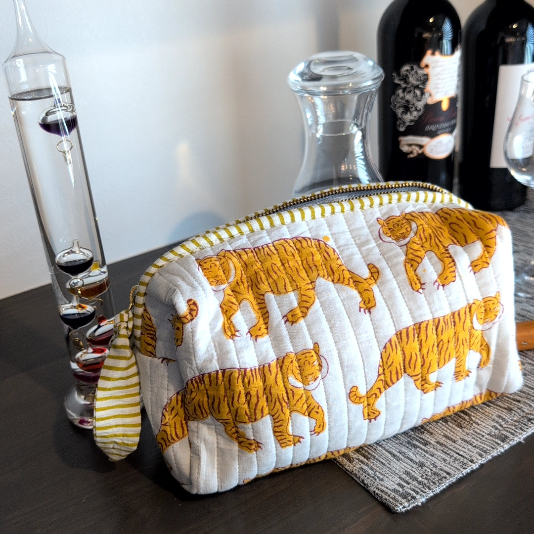 【M】オリジナルソフトミディアムポーチ ハンドブロックプリント　block print インド　Handmade  ママポーチにも