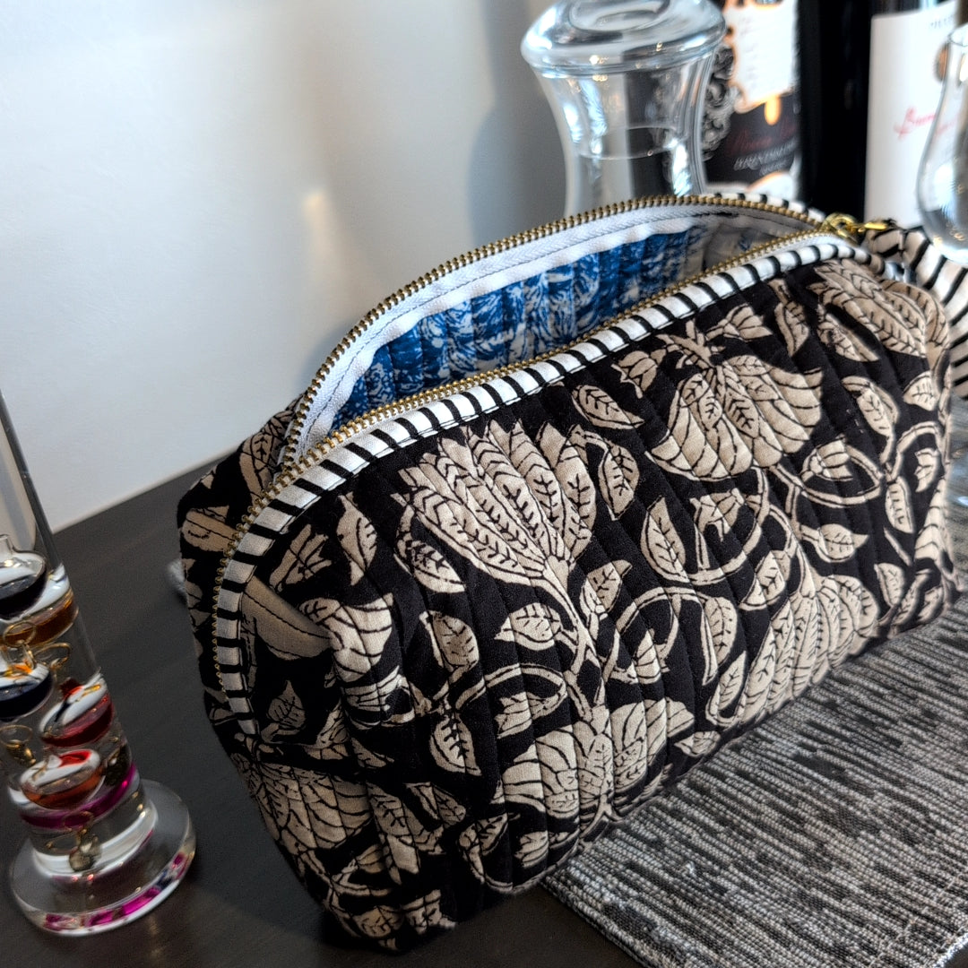 【M】オリジナルソフトミディアムポーチ ハンドブロックプリント　block print インド　Handmade  ママポーチにも