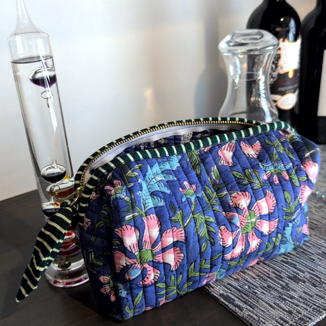 【M】オリジナルソフトミディアムポーチ ハンドブロックプリント　block print インド　Handmade  ママポーチにも