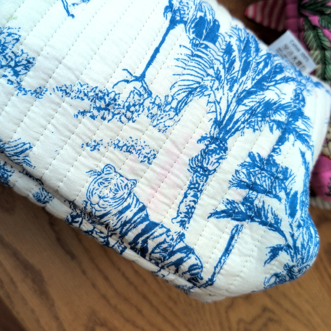 【L】オリジナルビッグポーチ ハンドブロックプリント　block print インド　Handmade  ママポーチにも