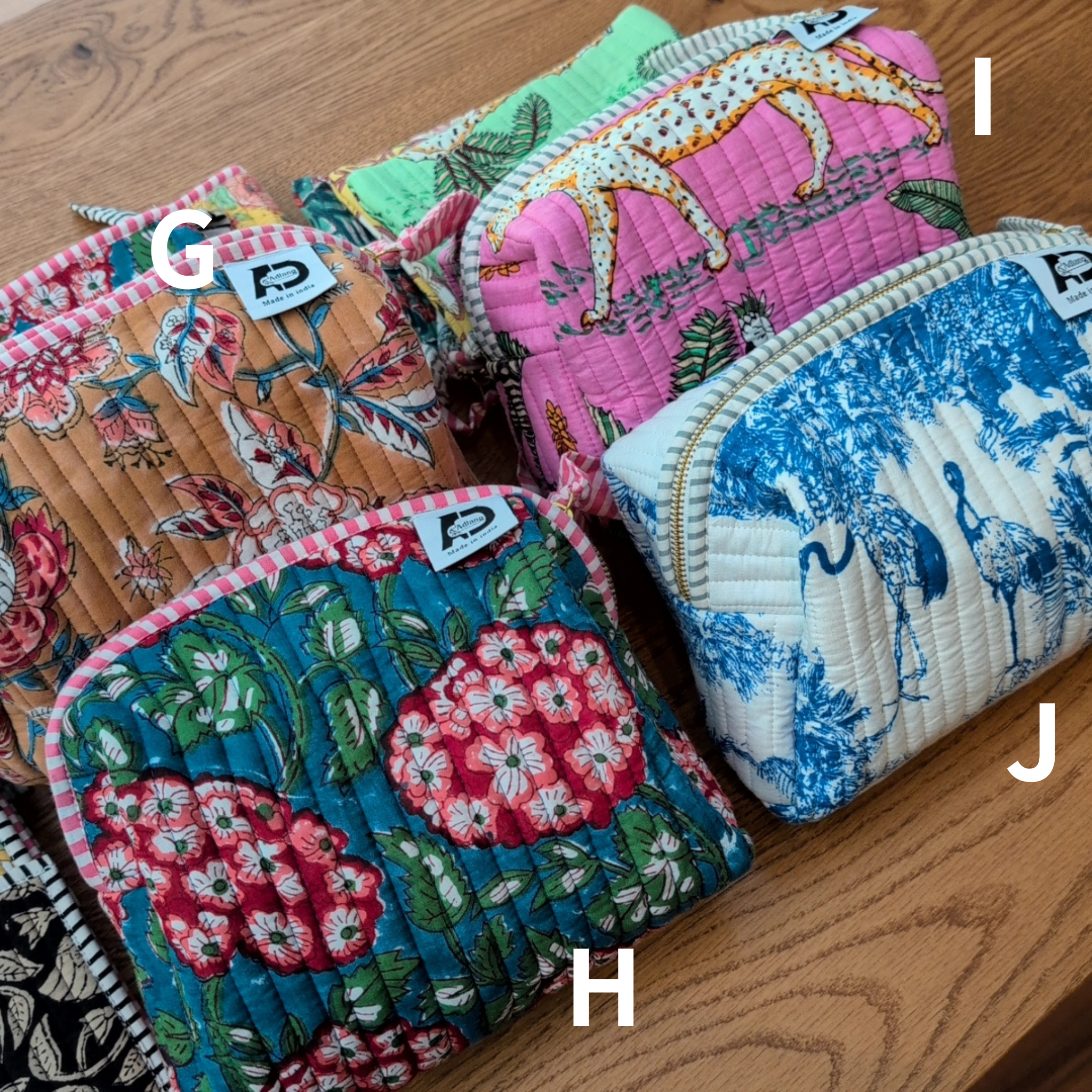 【L】オリジナルビッグポーチ ハンドブロックプリント　block print インド　Handmade  ママポーチにも