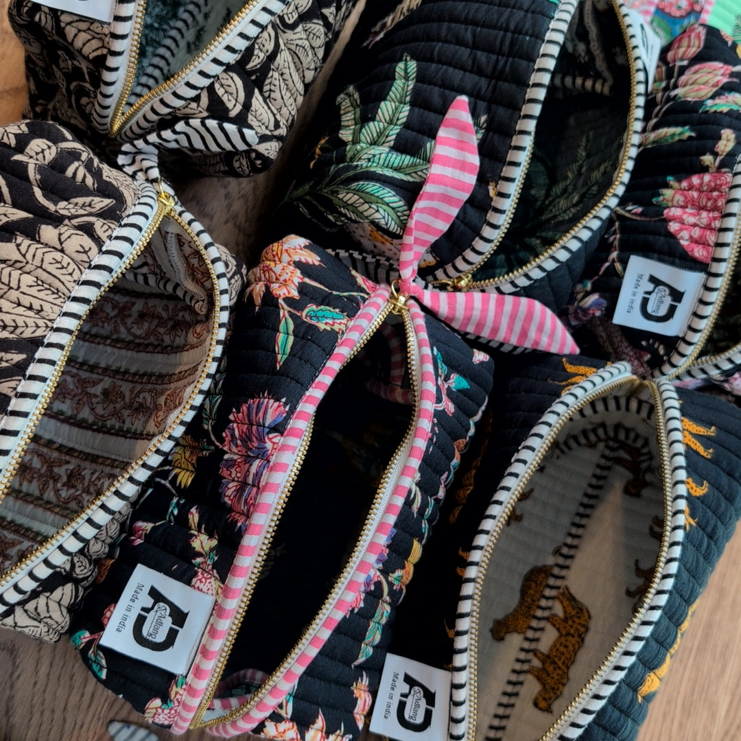 【L】オリジナルビッグポーチ ハンドブロックプリント　block print インド　Handmade  ママポーチにも