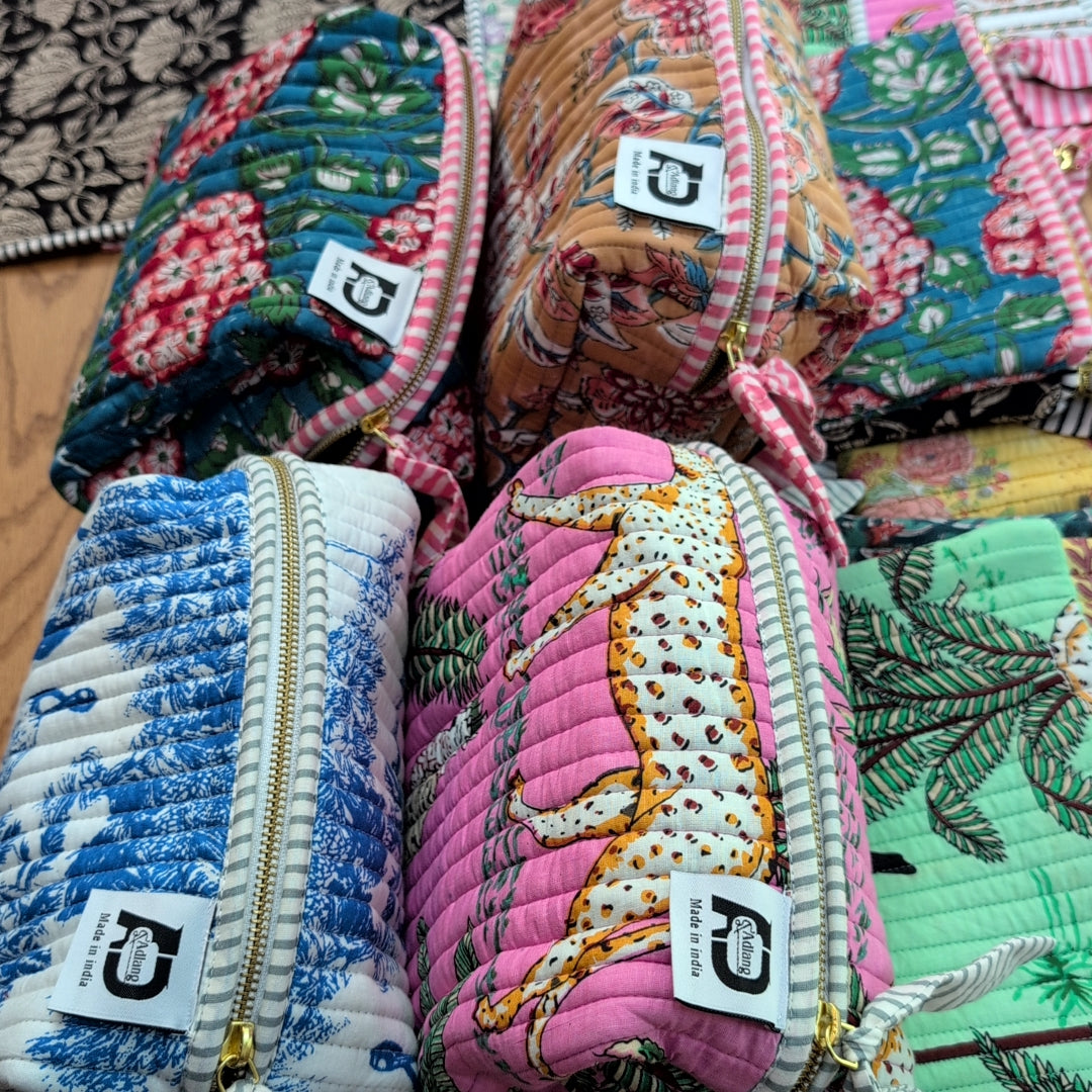 【L】オリジナルビッグポーチ ハンドブロックプリント　block print インド　Handmade  ママポーチにも