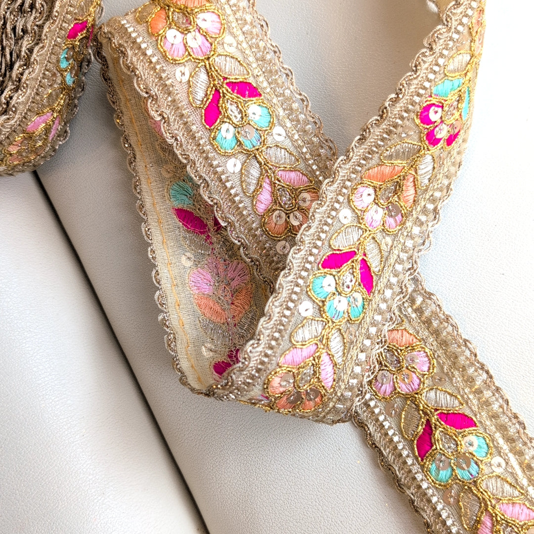 【中幅】インド刺繍リボン Handmade｜手作り｜インドハンドメイド素材、布小物 ＃9100