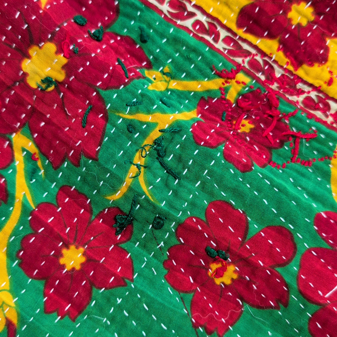 ヴィンテージカンタキルト ラリーキルト kantha ラグマット ［未完の華］#1152
