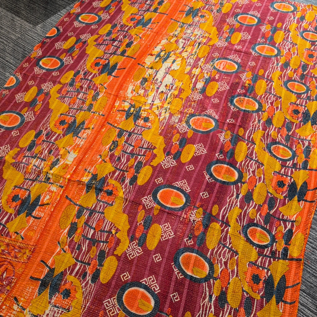 ヴィンテージカンタキルト ラリーキルト kantha マルチカバー ［黄砂の華］#1148