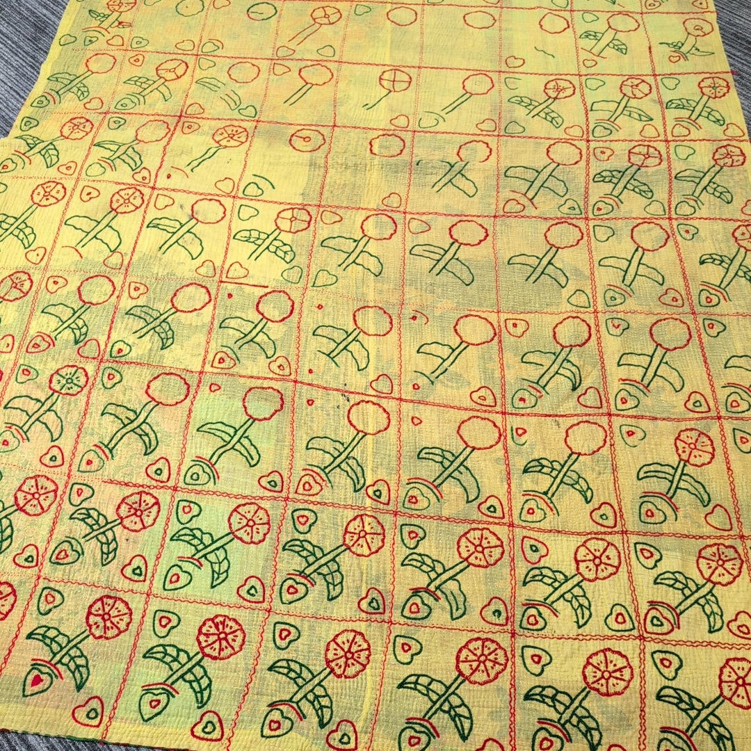 ヴィンテージカンタキルト ラリーキルト kantha ラグマット ［未完の華］#1152