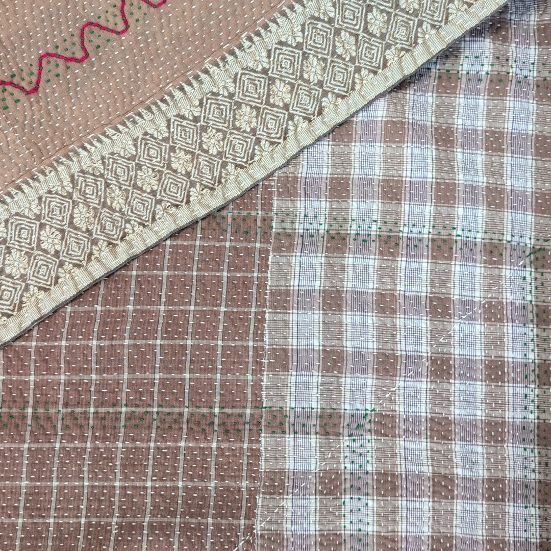ヴィンテージ カンタキルト ラリーキルト 柔らかCotton ソファカバー「シナモンチェック」 #922