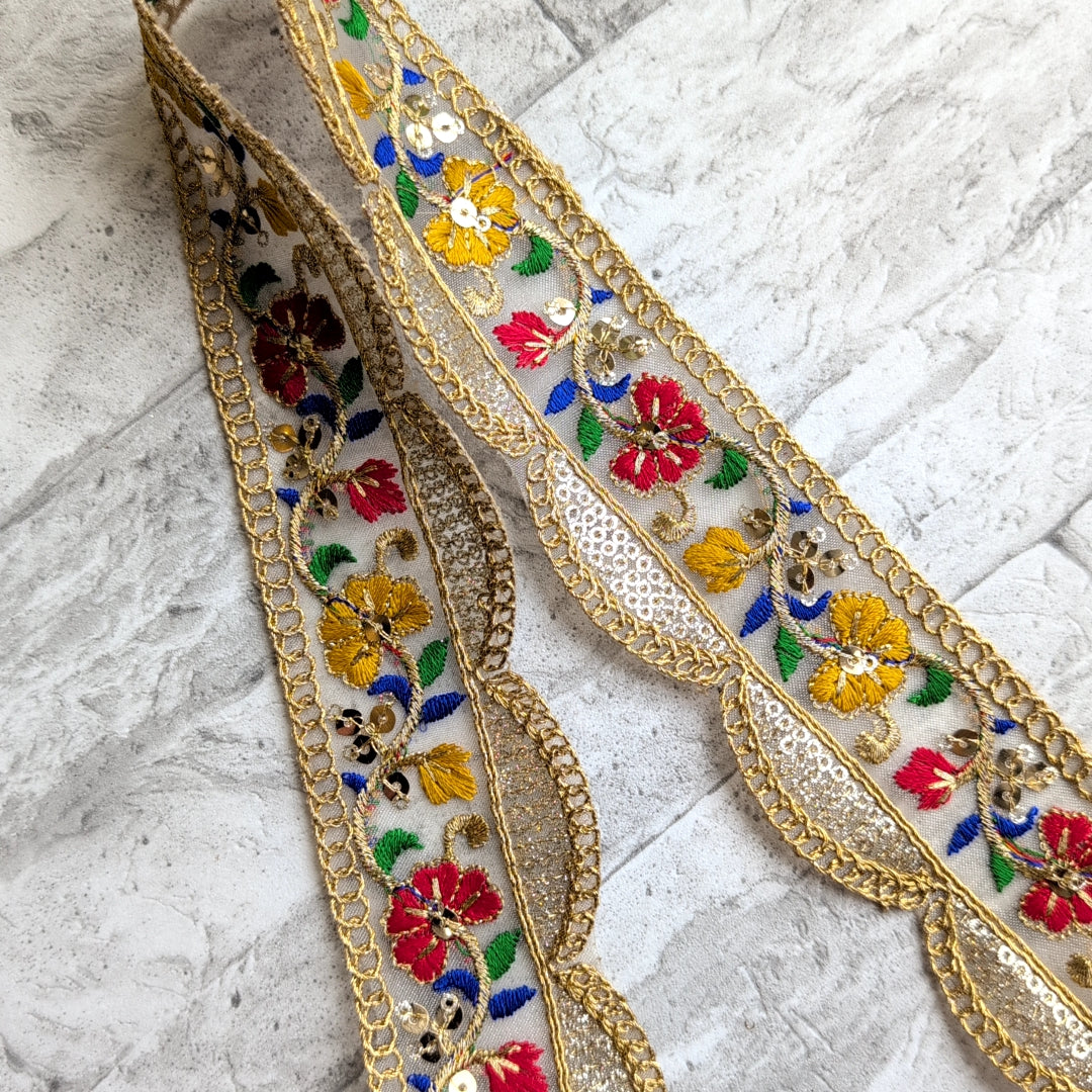 【中幅】インド刺繍リボン Handmade｜手作り｜インドハンドメイド素材、布小物 ＃9080