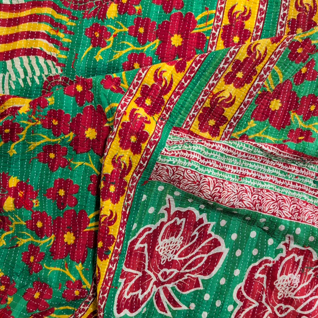ヴィンテージカンタキルト ラリーキルト kantha ラグマット ［未完の華］#1152