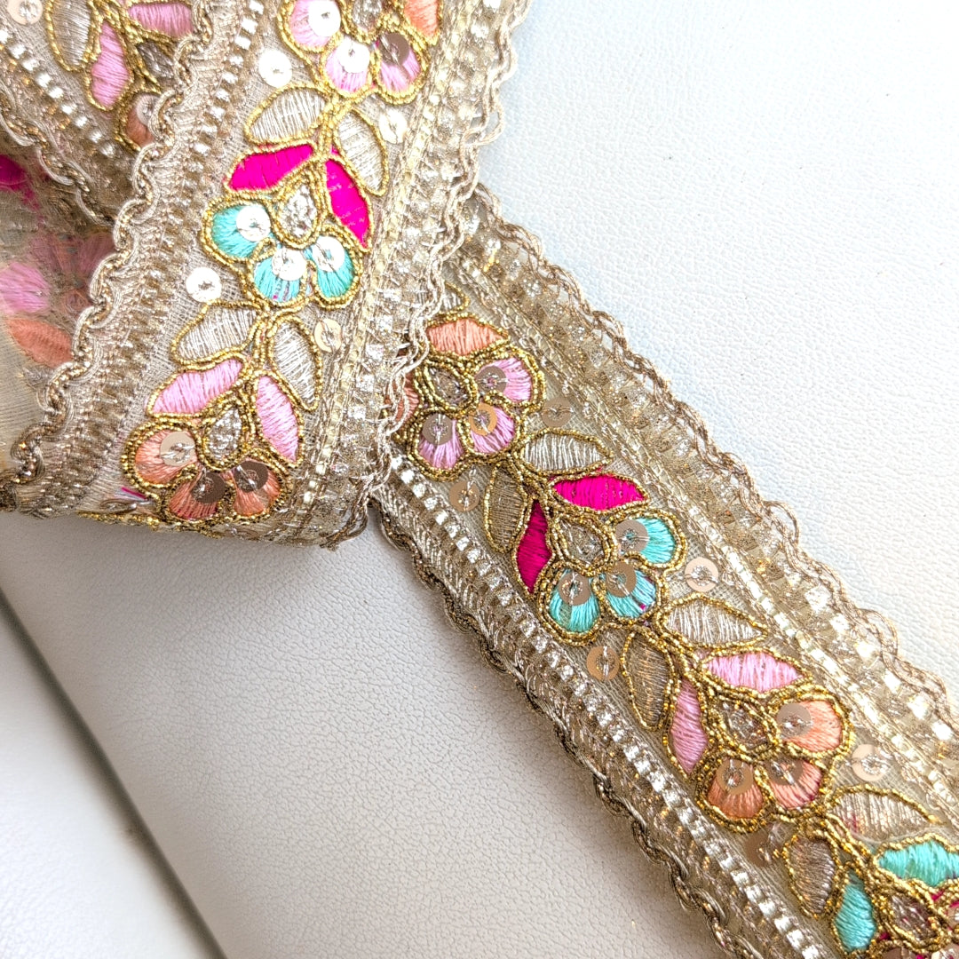 【中幅】インド刺繍リボン Handmade｜手作り｜インドハンドメイド素材、布小物 ＃9100