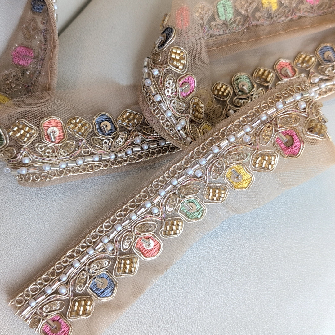 【中幅】インド刺繍リボン Handmade｜手作り｜インドハンドメイド素材、布小物 ＃9008