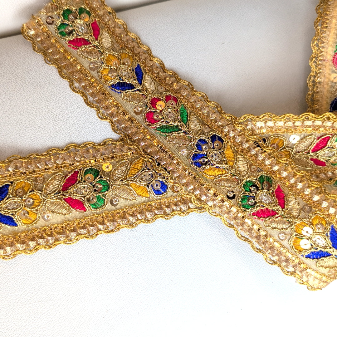 【中幅】インド刺繍リボン Handmade｜手作り｜インドハンドメイド素材、布小物 ＃9090