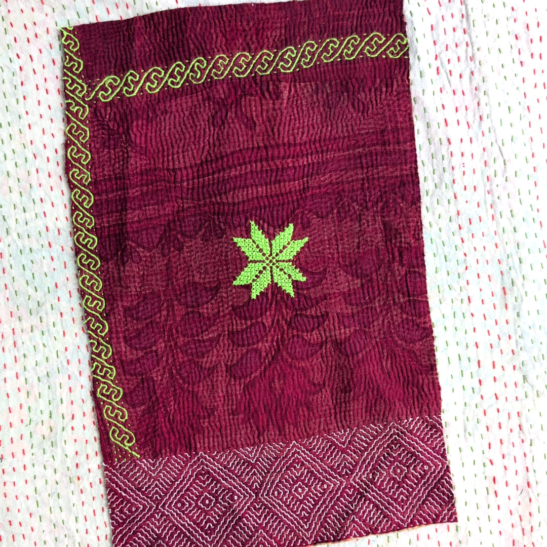 ヴィンテージカンタキルト生地｜ラリーキルト｜刺繍刺し子布｜ハギレ カットクロス＃1206