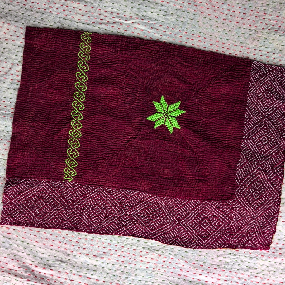 ヴィンテージカンタキルト生地｜ラリーキルト｜刺繍刺し子布｜ハギレ カットクロス＃1177