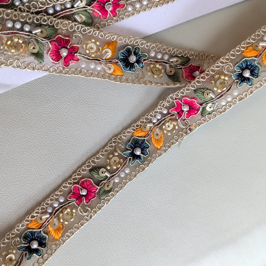 【細幅】インド刺繍リボン Handmade｜手作り｜インドハンドメイド素材、布小物 ＃9009