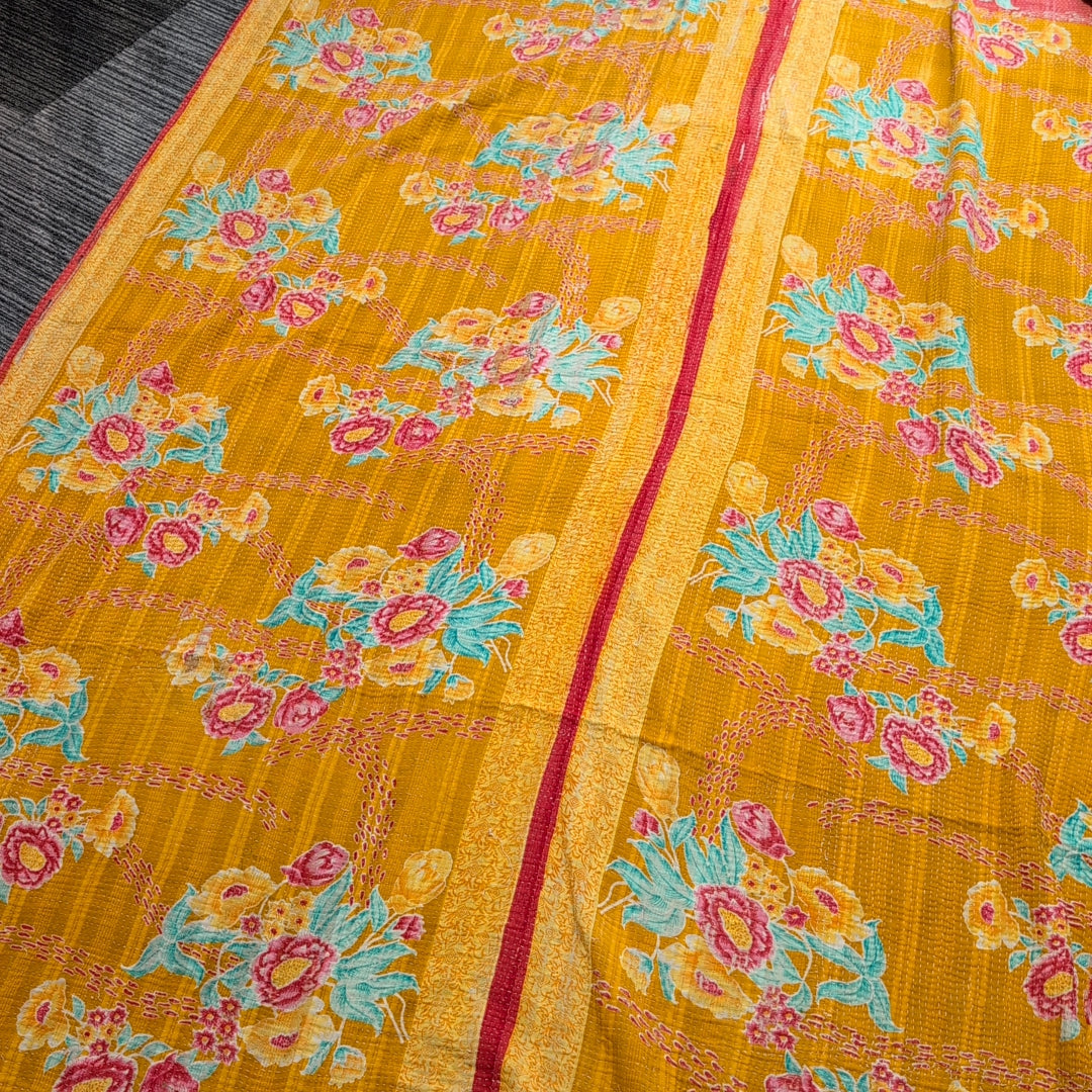 ヴィンテージカンタキルト ラリーキルト kantha マルチカバー ［黄砂の華］#1148