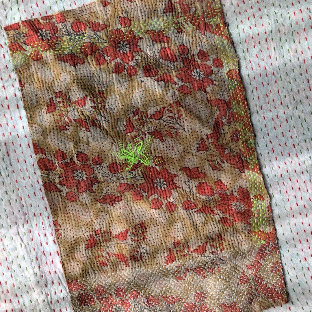 ヴィンテージカンタキルト生地｜ラリーキルト｜刺繍刺し子布｜ハギレ カットクロス＃1206